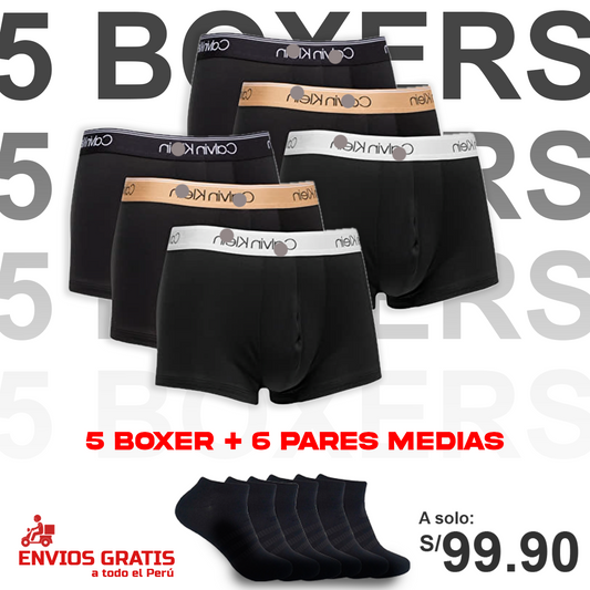 5 Boxer doble forro + 6 Pares de medias